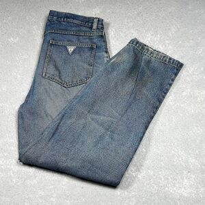 Vintage Guess Jeans Mens 34 Blue Faded Triangle Logo Denim Pants Made in USA